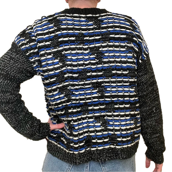 SILVIAN HEACH Crewneck Sweater Boxy Oversized Knit Woven Bouclé Black White Blue - Picture 9 of 14